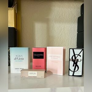 5 PC Armani,  Valentino, Givenchy, YSL, Narcisco Rodriguez Fragrance Travel Set